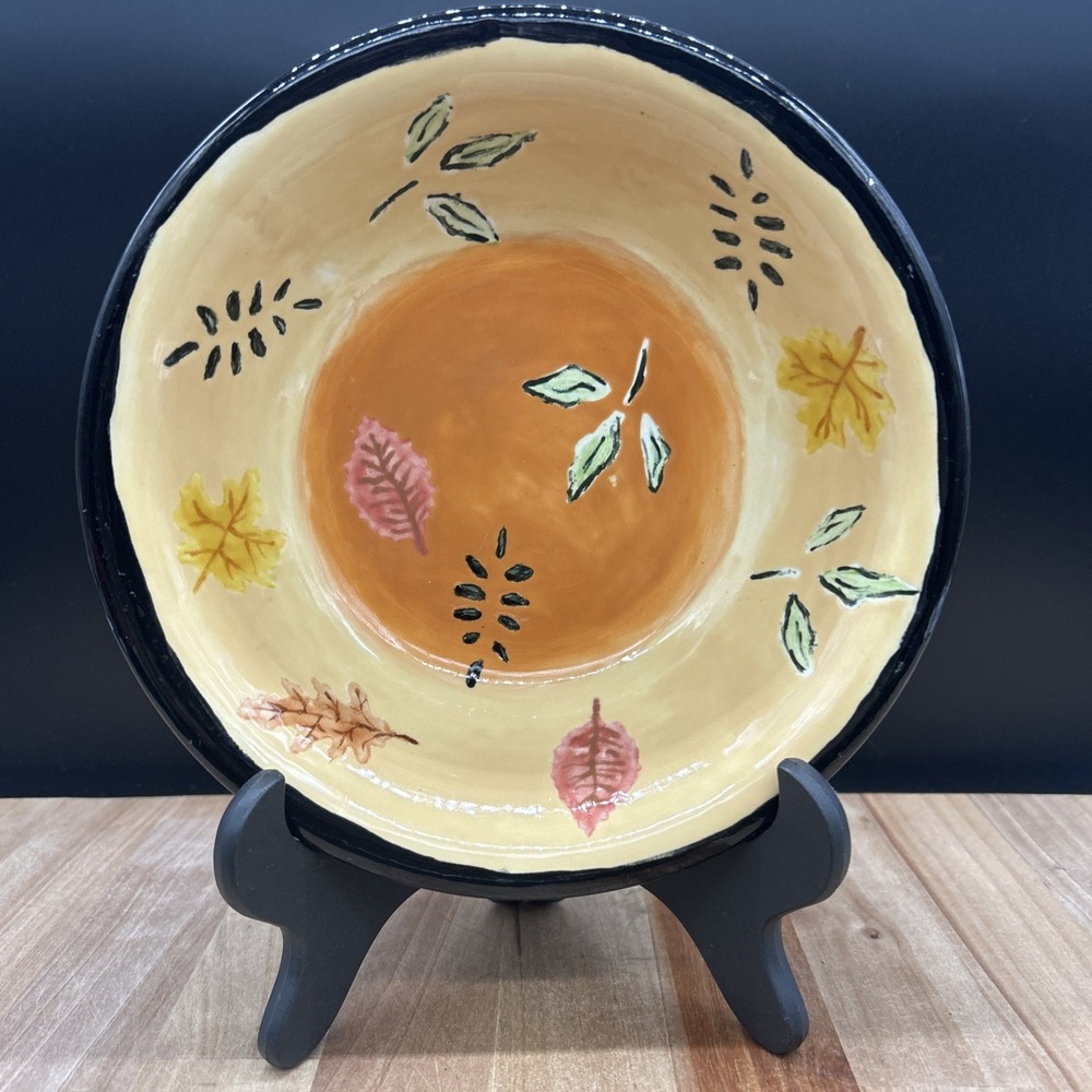 Ceramic Bowl, Handmade Leaf Pattern Glossy 8' Round Made In Italy Vintage